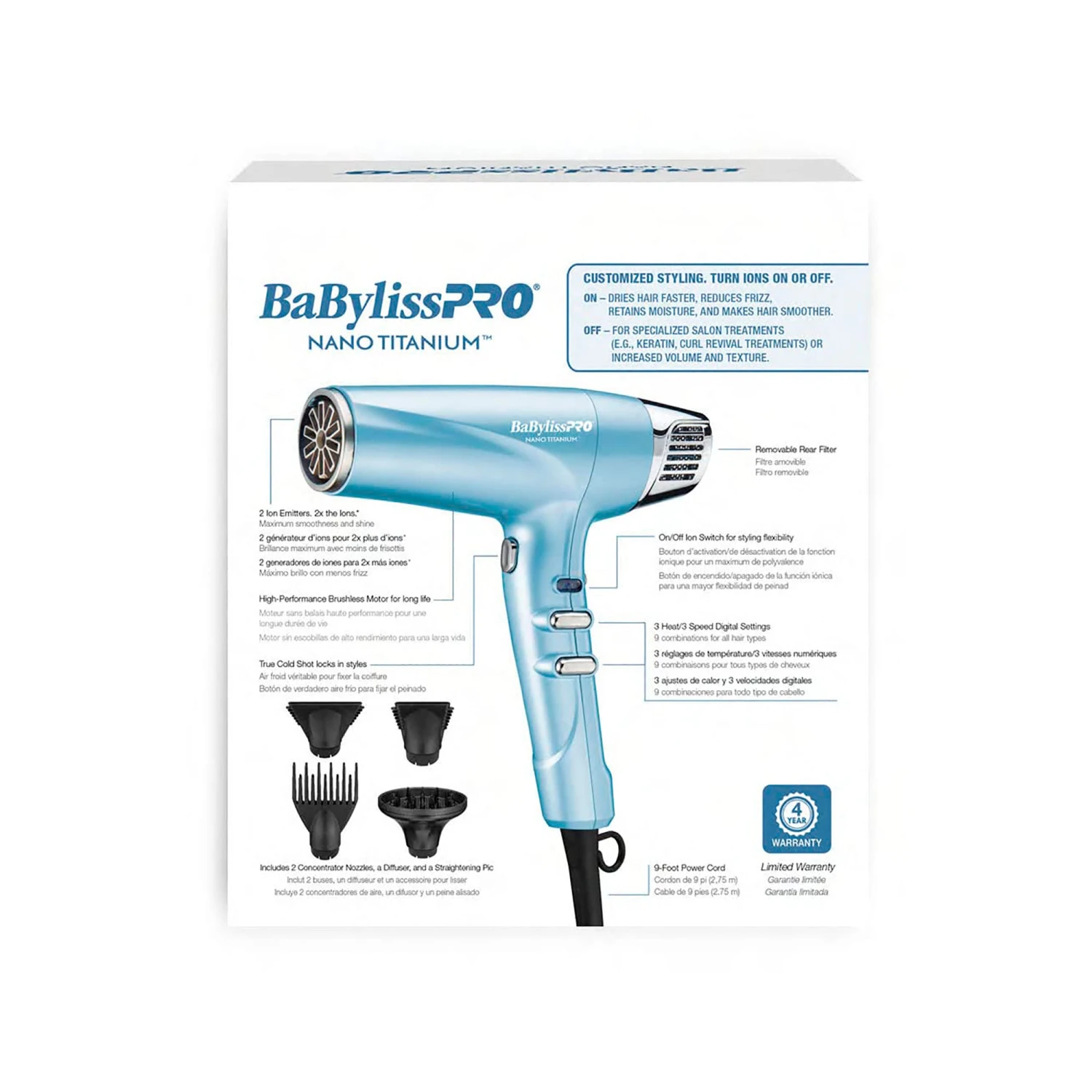 BabylissPRO Nano Titanium Professional High-Speed Dual Ionic Dryer - Item No. BNT9100 8 BabylissPRO Nano Titanium Professional High-Speed Dual Ionic Dryer - Item No. BNT9100 - Image 6