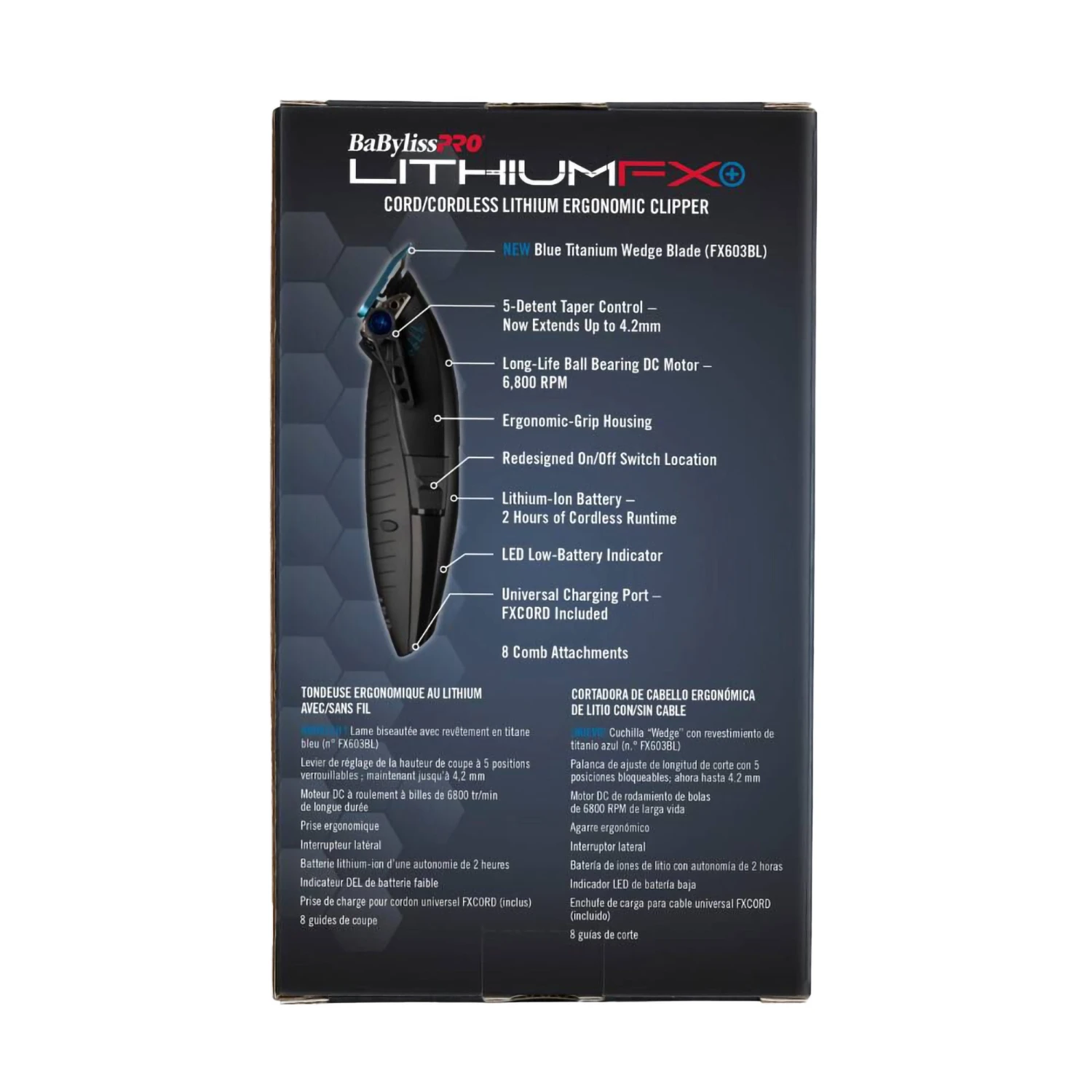 Babylisspro LithiumFX Limited Edition Cord/Cordless Lithium Ergonomic Clipper - Item No. FX673NSMB 9 Babylisspro LithiumFX Limited Edition Cord/Cordless Lithium Ergonomic Clipper - Item No. FX673NSMB - Image 7