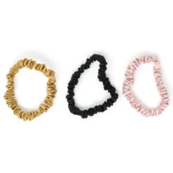 Blissy Silk Scrunchie 3Pk: Skinny Black+Gold+Pink -Bumble Sale Store blissy silk skinny scrunchies black gold pink 2