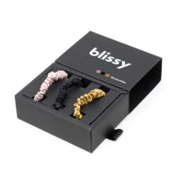 Blissy Silk Scrunchie 3Pk: Skinny Black+Gold+Pink