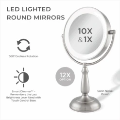 Zadro 11" Round Dimmable Touch LED Dual-Sided Mirror 10X/1X -Bumble Sale Store zadro 11inch round dualsided dimmable mirror satinnickel3