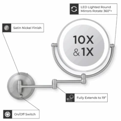 Zadro 11" Round LED Cordless Wall Mount Mirror 10X/1X -Bumble Sale Store zadro round wall mounted cordless info